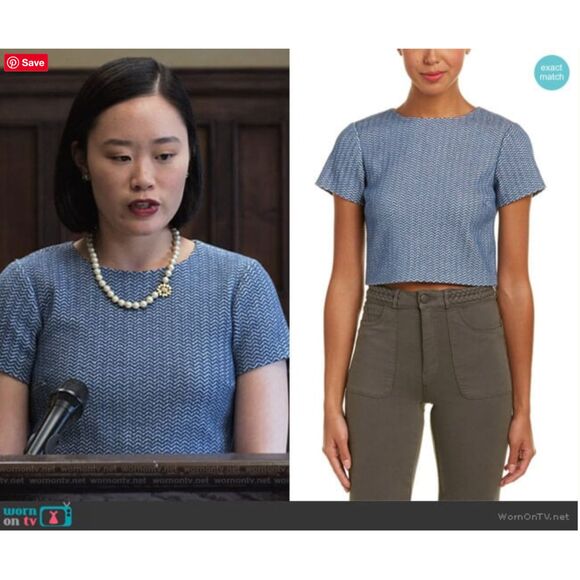 Alice + Olive Sarina Chevron Print Jacquard Crop Top Blue As Seen On TV Size XS - Picture 1 of 5